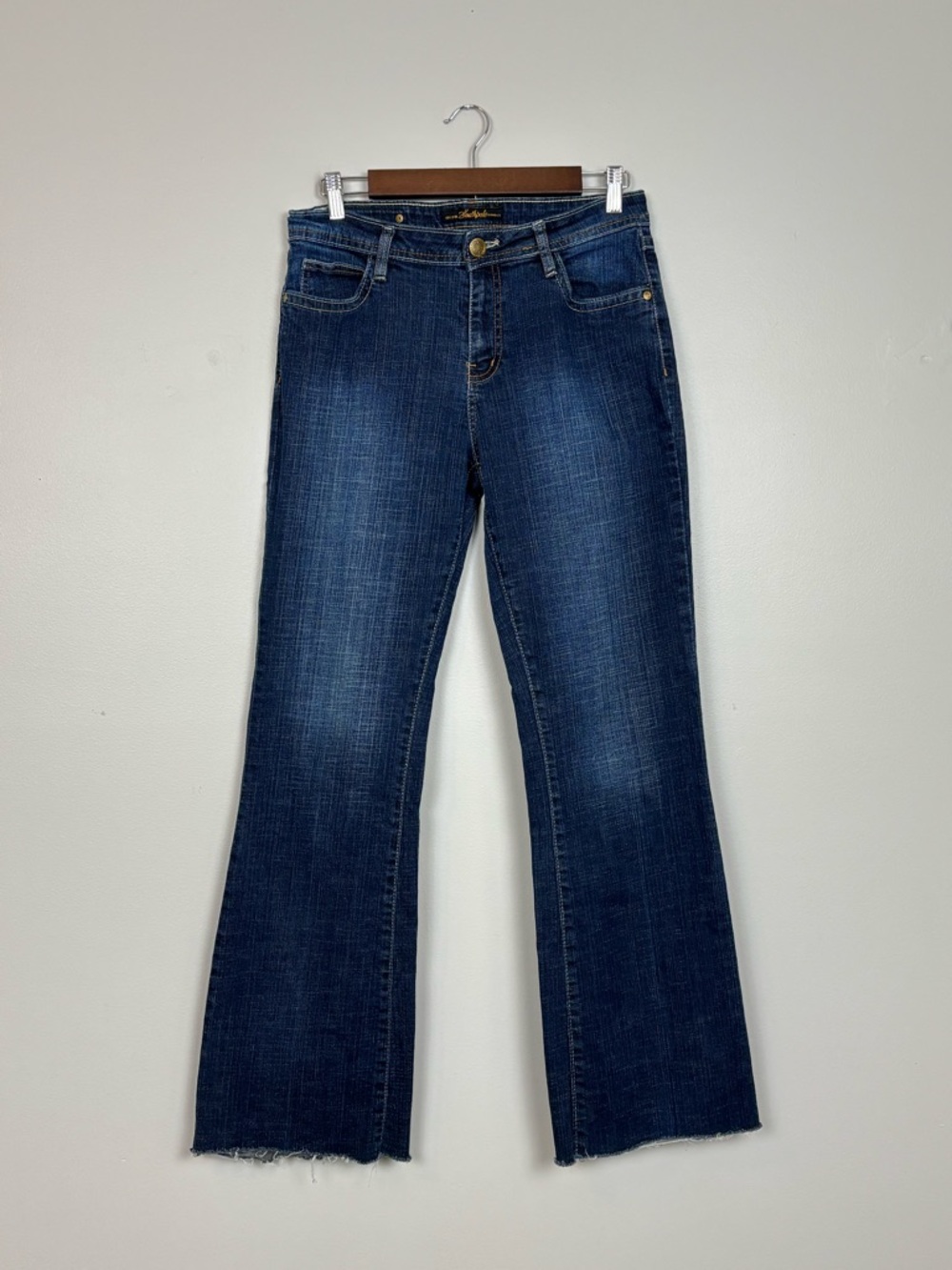 Vtg Southpole Jeans Juniors 11 Blue Mid Rise Bootcut Raw Hem 90s Y2K Logo Denim
